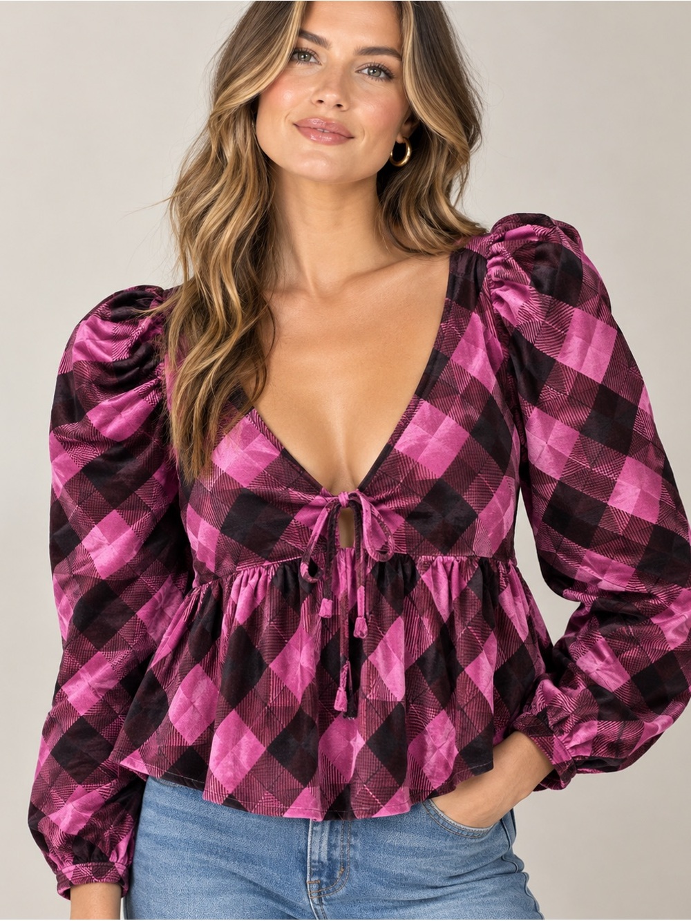 Anthropologie Maeve Pink & Black Plaid Peplum Top – New w/ Tags, Size Medium